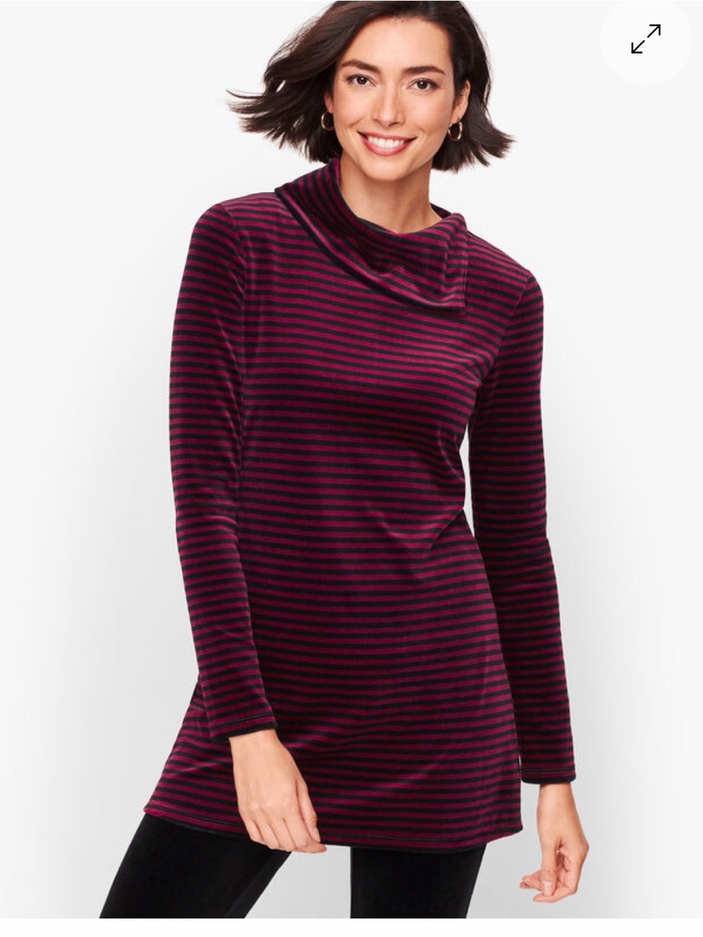 TalbotsLUXE VELOUR BUTTON BACK TOP - STRIPE
